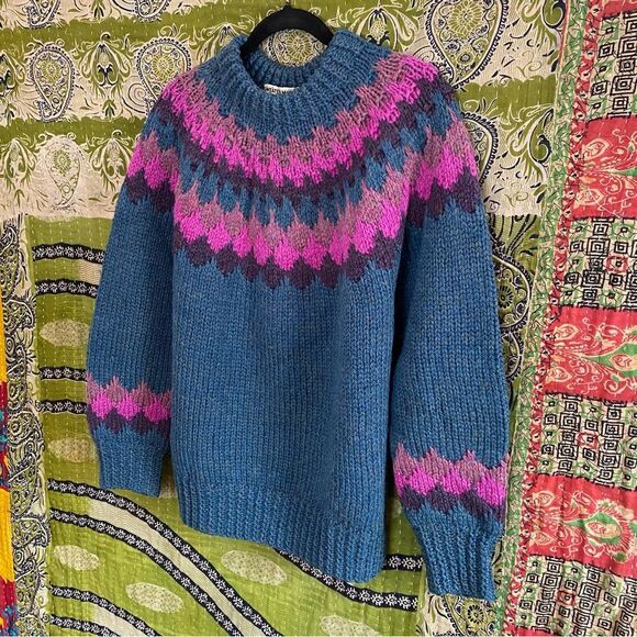 Vintage Danspin Sweater Market Wool Blue Fair Isle Pullover Sweater Size Medium - Picture 5 of 13